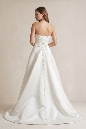 Strapless A Line Satin Wedding Dress With Appliques in Ivory - KISS BRIDAL Wedding Dresses