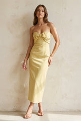 Strapless Bow - Front Midi Dress in Yellow - KISSBRIDAL