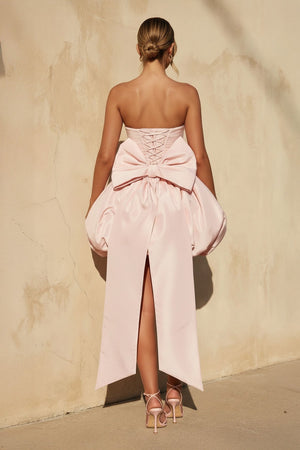 Strapless Bubble Mini Dress With Bow in Pink - SHE IS ME