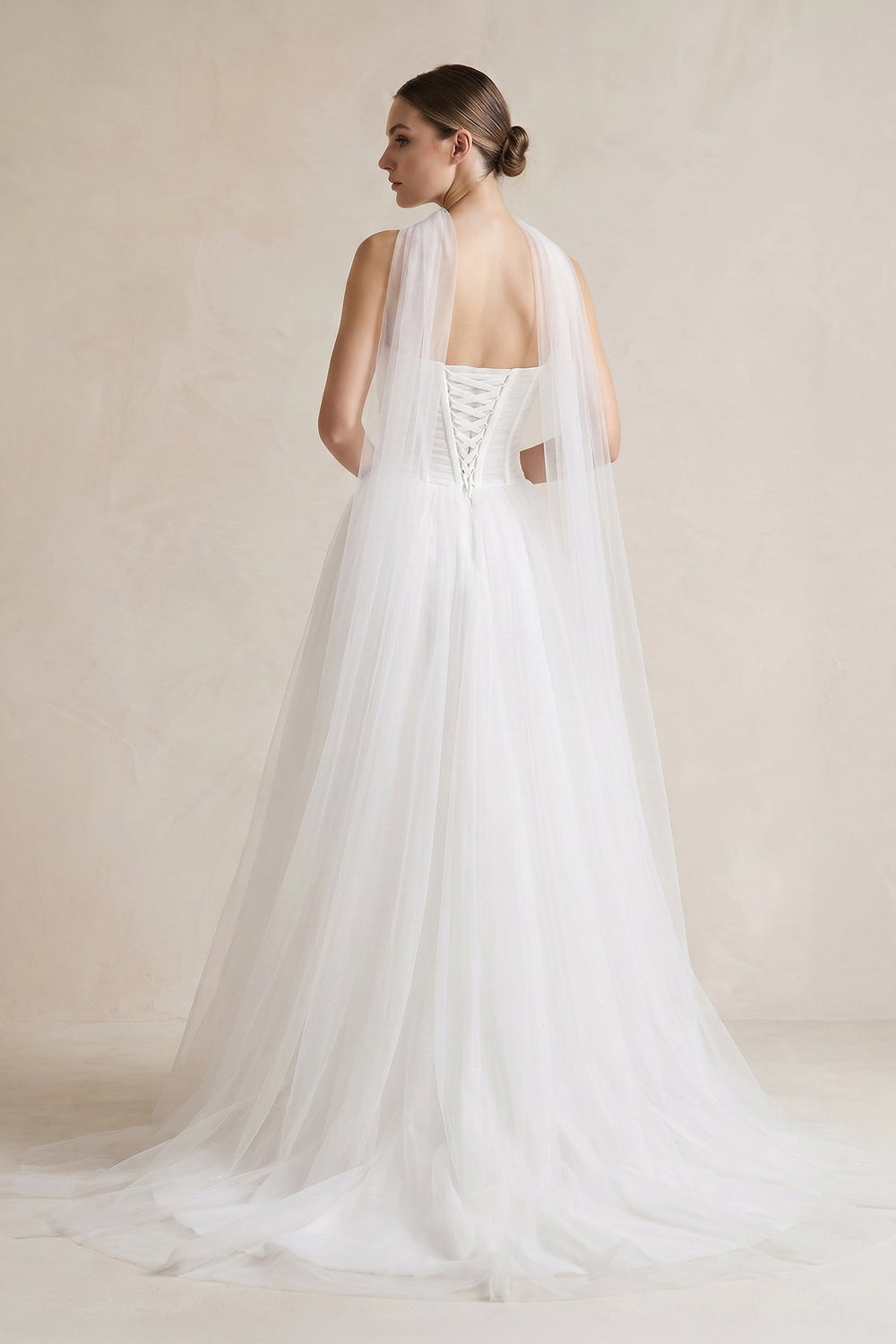 Strapless Chiffon A - Line Pleated Scarf Wedding Dress in Ivory - KISS BRIDAL Wedding Dresses