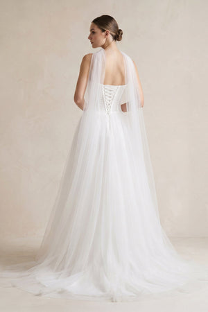 Strapless Chiffon A - Line Pleated Scarf Wedding Dress in Ivory - KISS BRIDAL Wedding Dresses