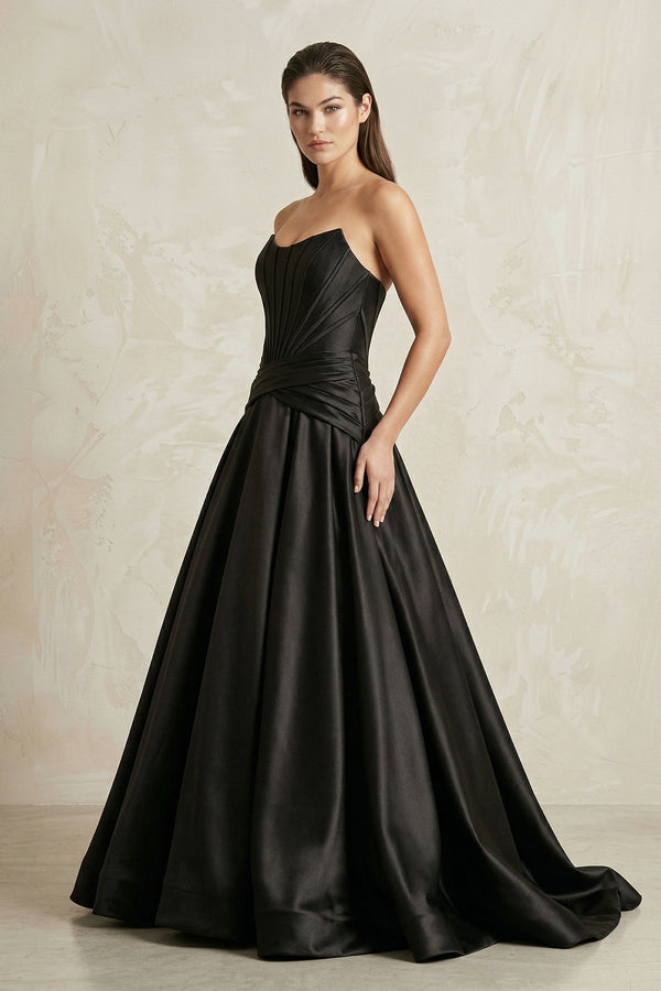 Strapless Corset Satin Ball Gown Wedding Dress in Black - SHE IS ME Wedding Dresses