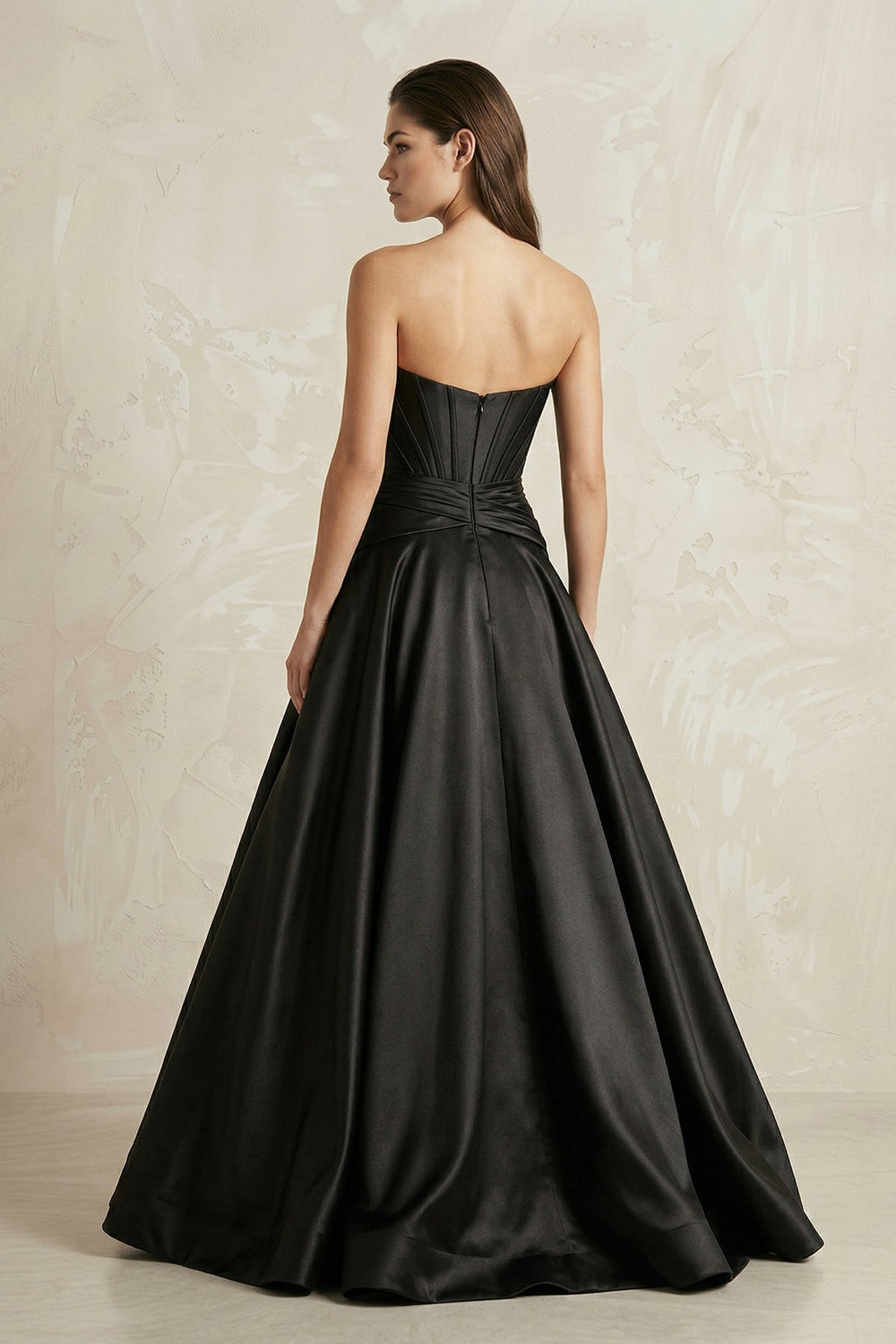 Strapless Corset Satin Ball Gown Wedding Dress in Black - KISS BRIDAL Wedding Dresses