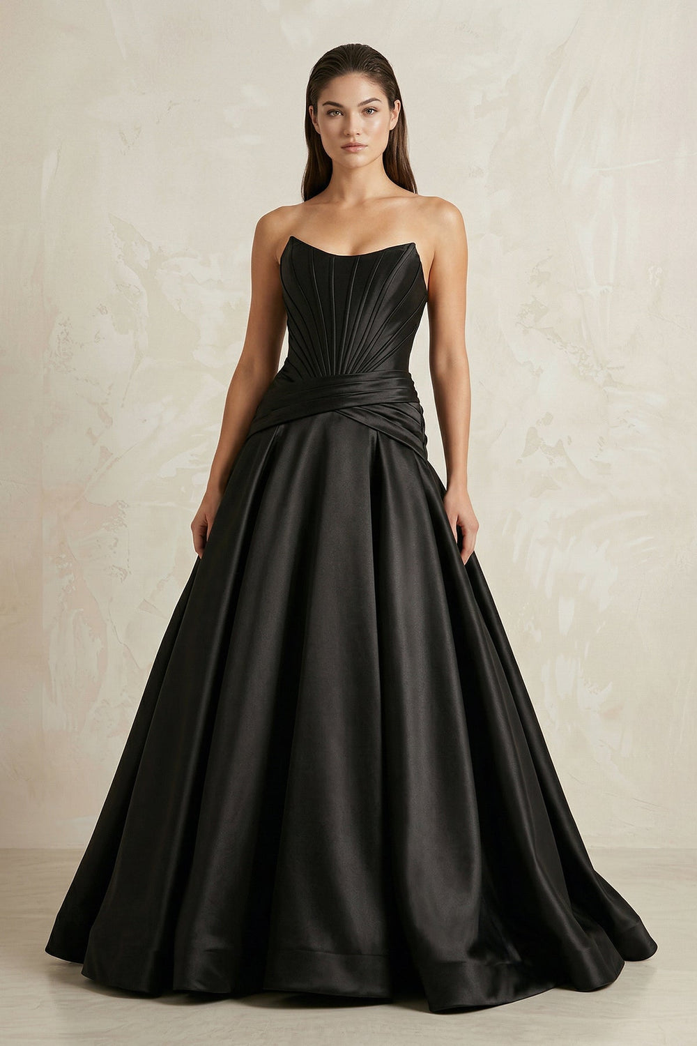 Strapless Corset Satin Ball Gown Wedding Dress in Black - KISS BRIDAL Wedding Dresses