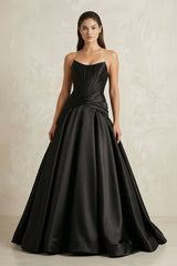 Strapless Corset Satin Ball Gown Wedding Dress in Black - KISS BRIDAL Wedding Dresses