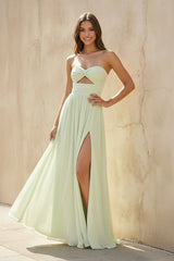 Strapless Cutout Maxi Dress in Mint Green - KISS BRIDAL