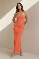 Strapless Cutout Maxi Dress in Orange - KISS BRIDAL