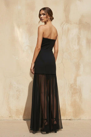 Strapless Fitted Sheer Maxi Dress in Black - SHE IS ME Prom Dresses