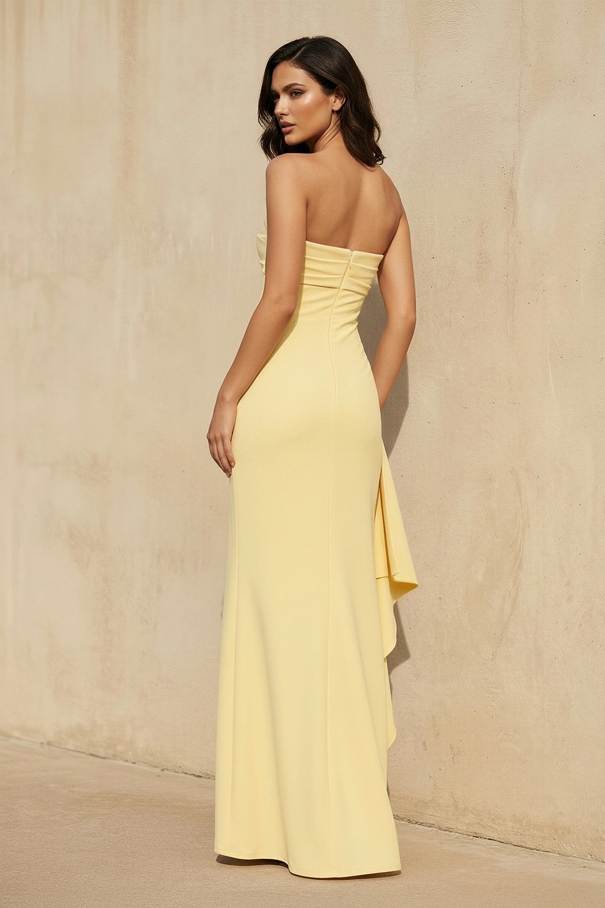 Sheisme | Yellow Strapless Sheath Prom Evening Formal Dress with Slit ...