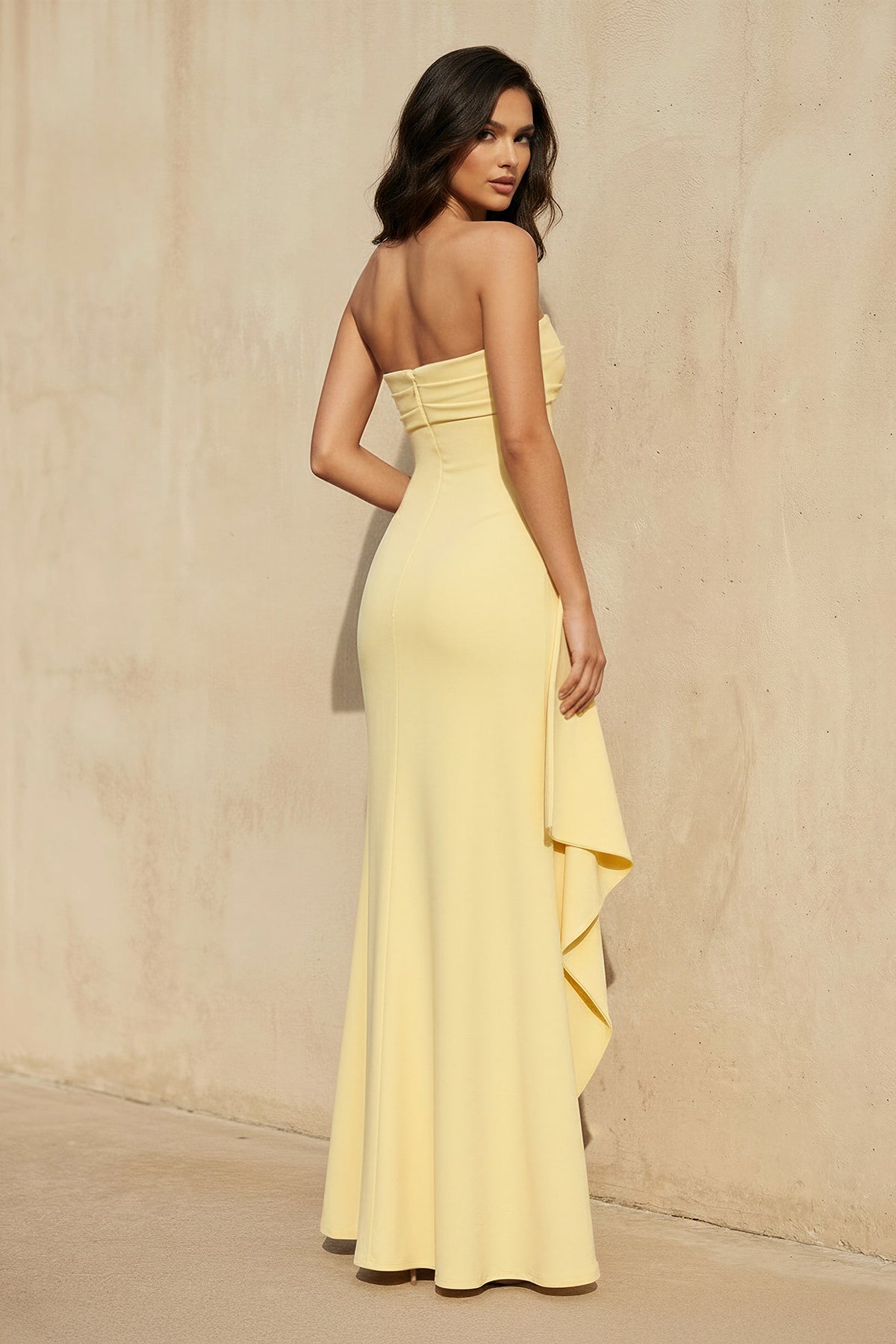 Sheisme | Yellow Strapless Sheath Prom Evening Formal Dress with Slit ...