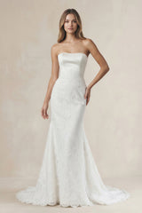 Strapless Lace Mermaid Wedding Dress in White - KISS BRIDAL Wedding Dresses