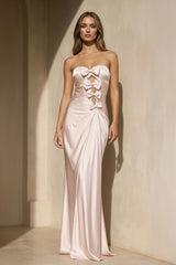 Strapless Maxi Dress With Bowknot in Blush - KISS BRIDAL