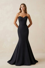Strapless Mermaid Lace Sweetheart Satin Wedding Dress in Black - KISS BRIDAL Wedding Dresses