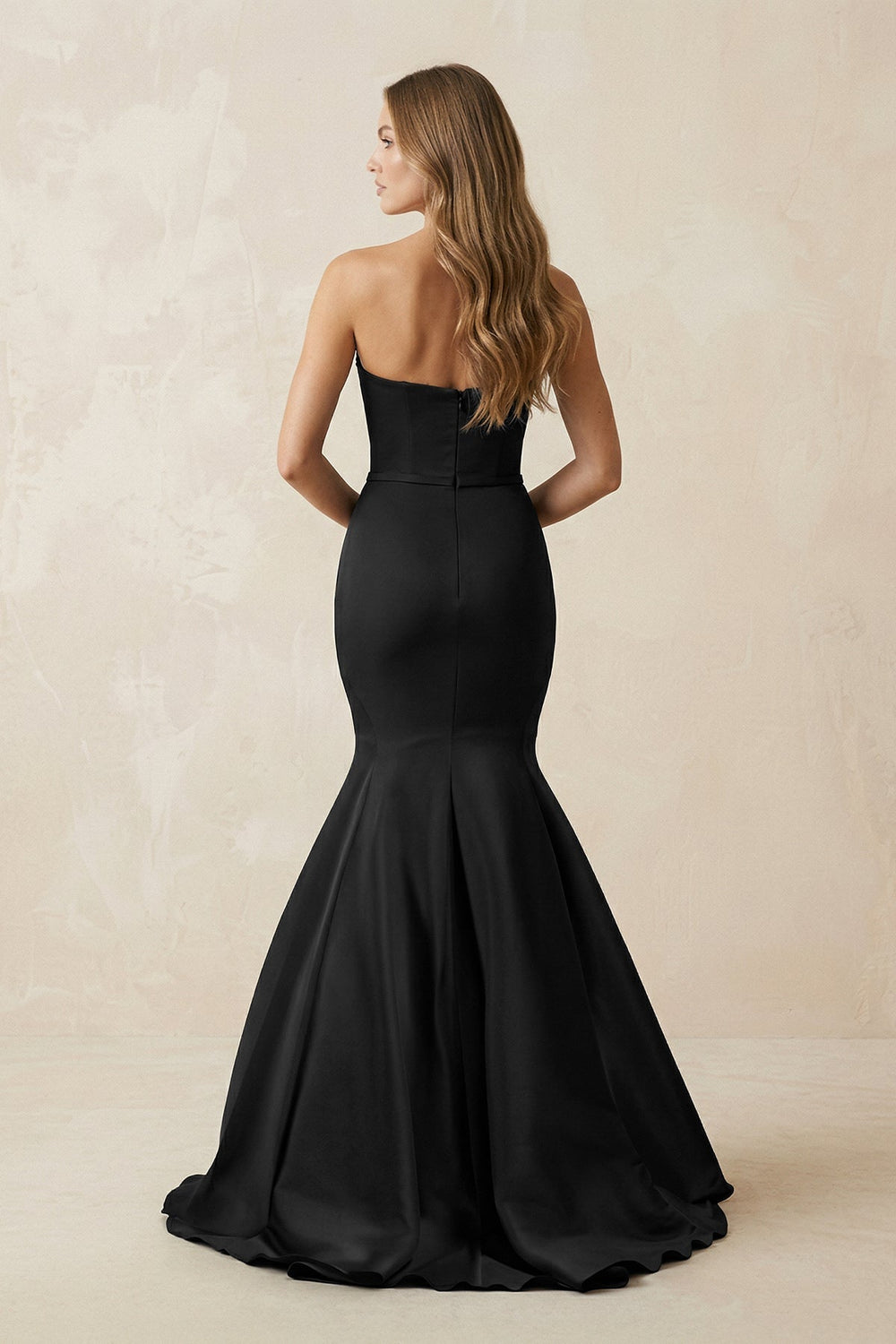 Strapless Mermaid Lace Sweetheart Satin Wedding Dress in Black - KISS BRIDAL Wedding Dresses