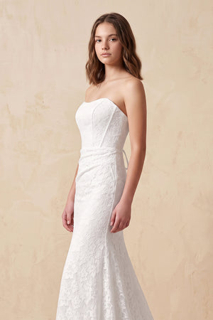Strapless Mermaid Lace Wedding Dress with Corset in White - KissBridal