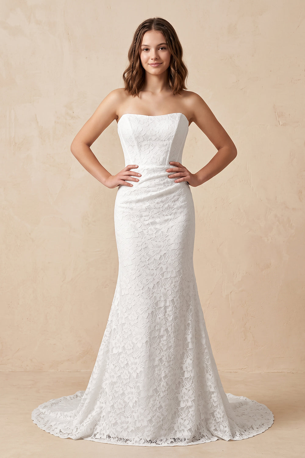 Strapless Mermaid Lace Wedding Dress with Corset in White
