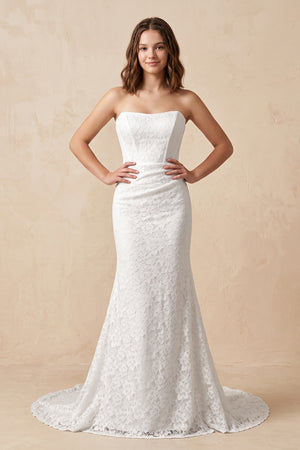 Strapless Mermaid Lace Wedding Dress with Corset in White - KissBridal