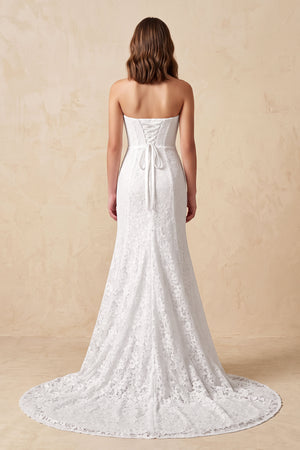 Strapless Mermaid Lace Wedding Dress with Corset in White - KissBridal