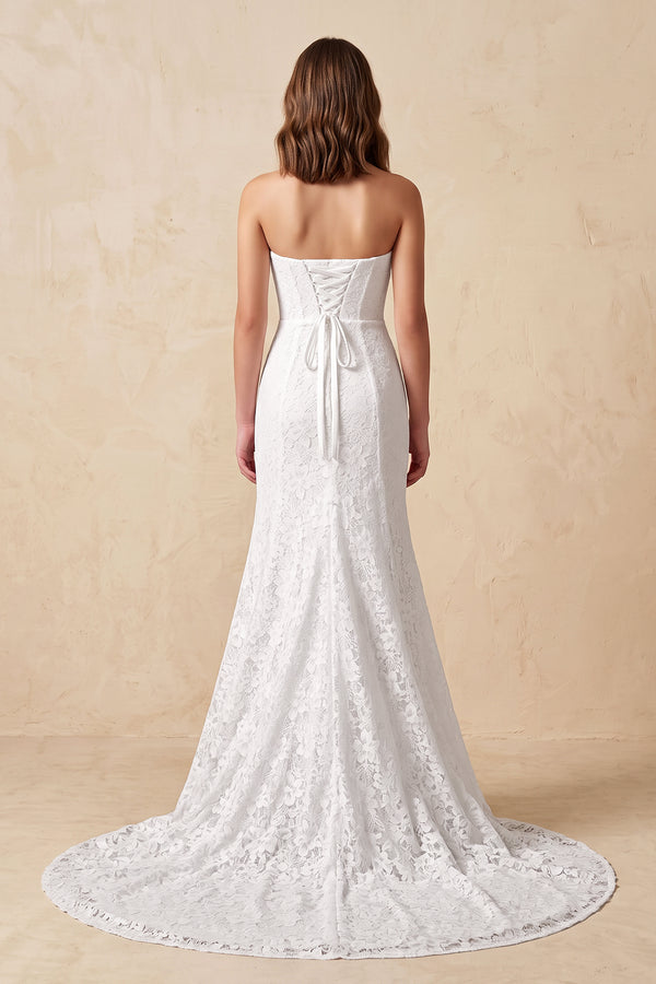 Strapless Mermaid Lace Wedding Dress with Corset in White - KissBridal