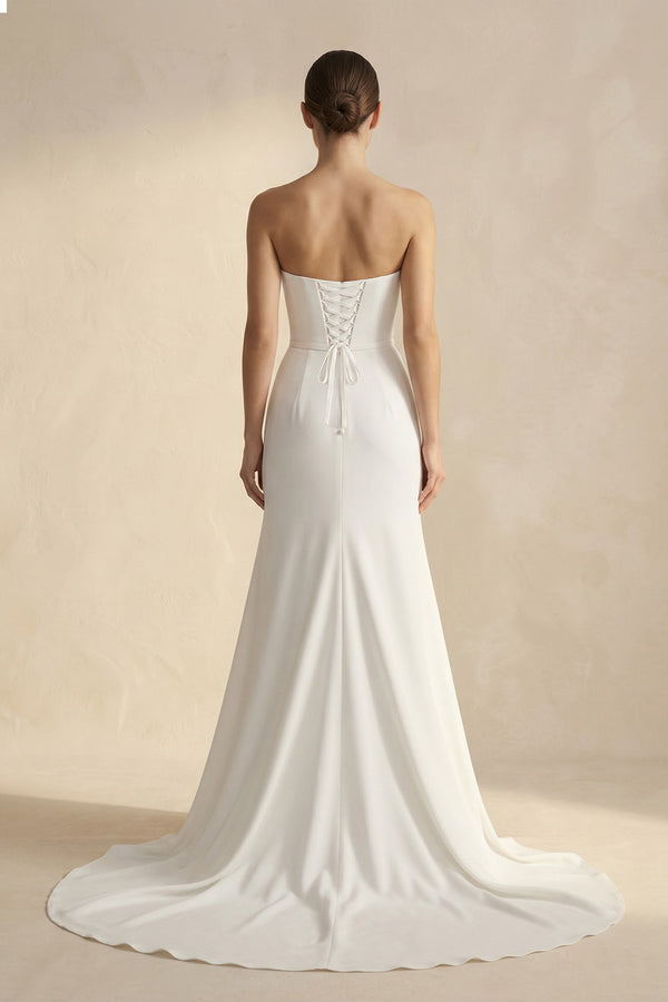 Mermaid Strapless Satin Wedding Dress in White - KISS BRIDAL Wedding Dresses