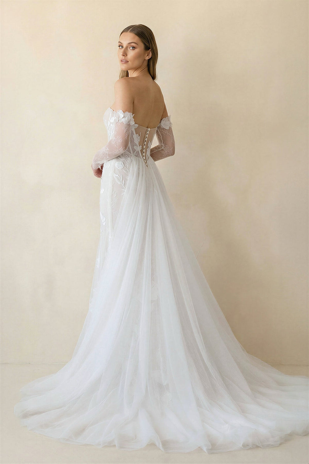 Strapless Mermaid Tulle Wedding Dress With Floral in Diamond White
