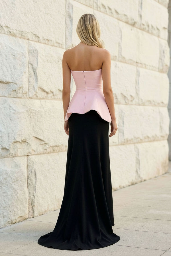 Strapless Peplum Gown in Black and Pink - SHE IS ME