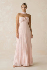 Strapless Pleated A Line Maxi Dress With Scarf in Blush - KISS BRIDAL PROM DRESSES