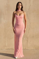 Strapless Pleated Maxi Dress With Scarf in Blush - KISS BRIDAL PROM DRESSES