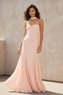 Strapless Pleated Sheath Gown in Blush Pink - KISS BRIDAL PROM DRESSES