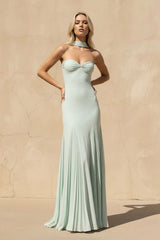 Strapless Pleated Sheath Gown in Mint Green - KISS BRIDAL PROM DRESSES