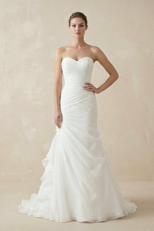 Strapless Ruched Chiffon Mermaid Wedding Dress - SHE IS ME Wedding Dresses