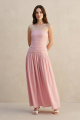 Strapless Ruched Maxi Dress in Blush - KISS BRIDAL
