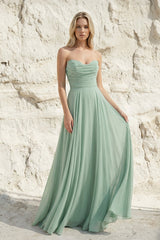 Strapless Ruched Maxi Dress in Mint Green - KISS BRIDAL