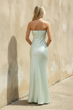 Strapless Ruched Maxi Dress in Mint Green - SHE IS ME