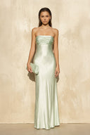 Strapless Ruched Maxi Dress in Mint Green - KISS BRIDAL