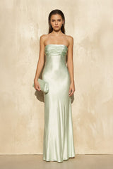 Strapless Ruched Maxi Dress in Mint Green - KISS BRIDAL