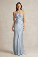 Strapless Ruched Maxi Dress in Sky Blue - KISS BRIDAL PROM DRESSES