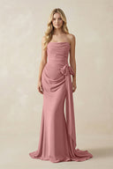 Strapless Ruched Maxi Dress With Bow in Mulberry - SHE IS ME PROM DRESSES
