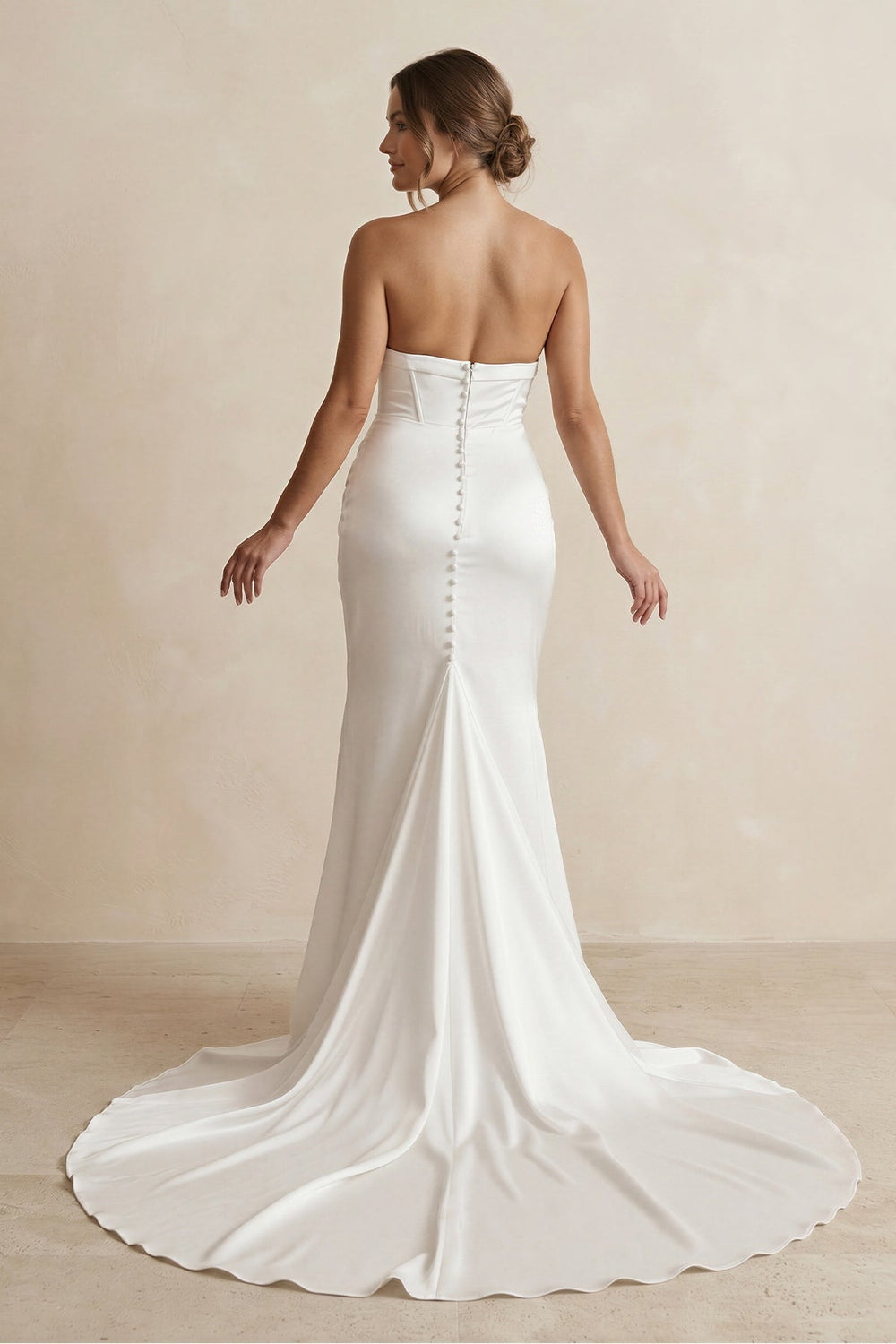 Strapless Ruched Satin Mermaid Wedding Dress with Corset in White - KISS BRIDAL Wedding Dresses