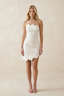 Strapless Ruched Satin Mini Wedding Dress in Ivory - SHE IS ME Wedding Dresses