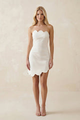 Strapless Ruched Satin Mini Wedding Dress in Ivory - KISS BRIDAL Wedding Dresses