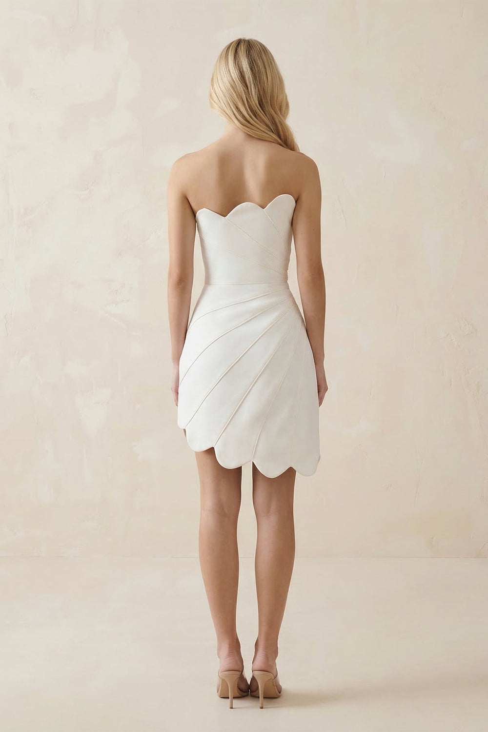 Strapless Ruched Satin Mini Wedding Dress in Ivory - KISS BRIDAL Wedding Dresses