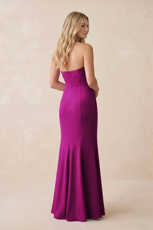 Strapless Ruched Sheath Satin Bridesmaid Dress With Slit in Amethyst - KISS BRIDAL Bridesmaid Dresses