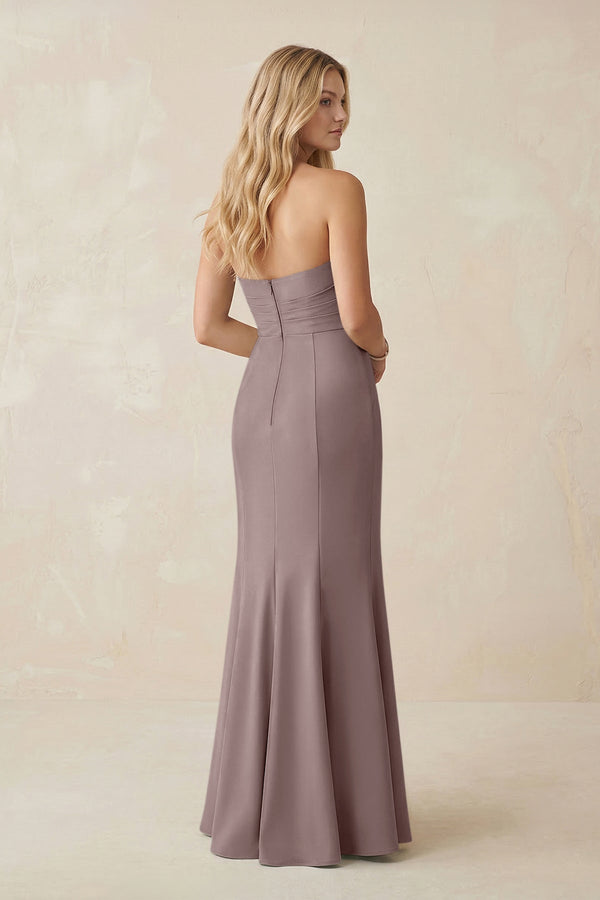 Strapless Ruched Sheath Satin Bridesmaid Dress With Slit in Dusk - KISS BRIDAL Bridesmaid Dresses