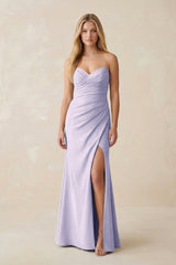 Strapless Ruched Sheath Satin Bridesmaid Dress With Slit in Vintage Mauve - KISS BRIDAL Bridesmaid Dresses