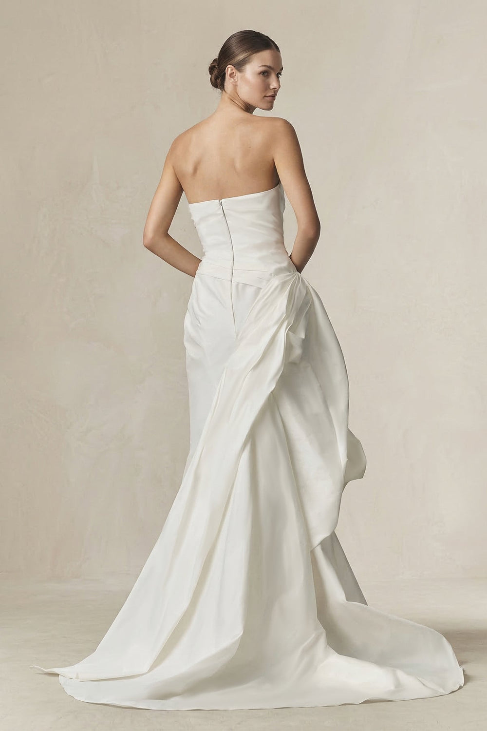 Strapless Ruffled Mermaid Satin Wedding Dress in White - KISS BRIDAL Wedding Dresses