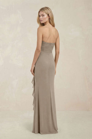 Strapless Ruffled Sheath Bridesmaid Dress in Almond - KISS BRIDAL Bridesmaid Dresses