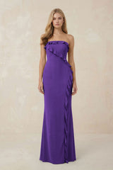 Strapless Ruffled Sheath Bridesmaid Dress in Amethyst - KISS BRIDAL Bridesmaid Dresses