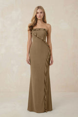 Strapless Ruffled Sheath Bridesmaid Dress in Apple Cinnamon - KISS BRIDAL Bridesmaid Dresses