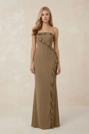 Strapless Ruffled Sheath Bridesmaid Dress in Apple Cinnamon - KISS BRIDAL Bridesmaid Dresses